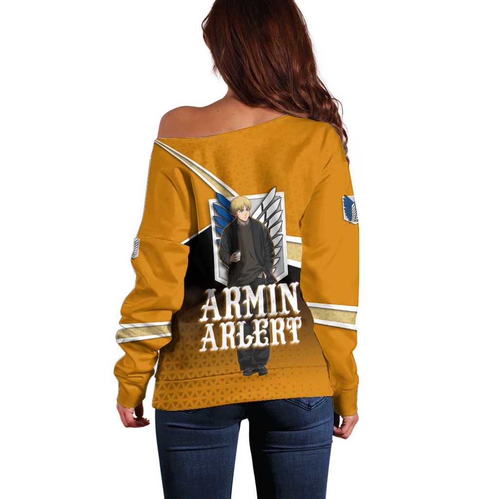 Armin Arlert Attack on Titan Off Shoulder Sweater Anime Casual Coffeehouse Style