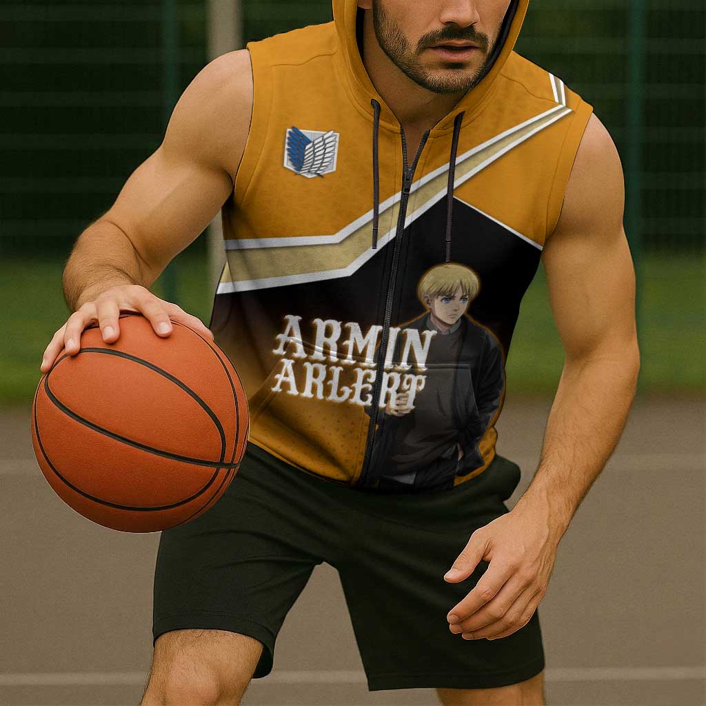Armin Arlert Attack on Titan Sleeveless Zip Hoodie Anime Casual Coffeehouse Style