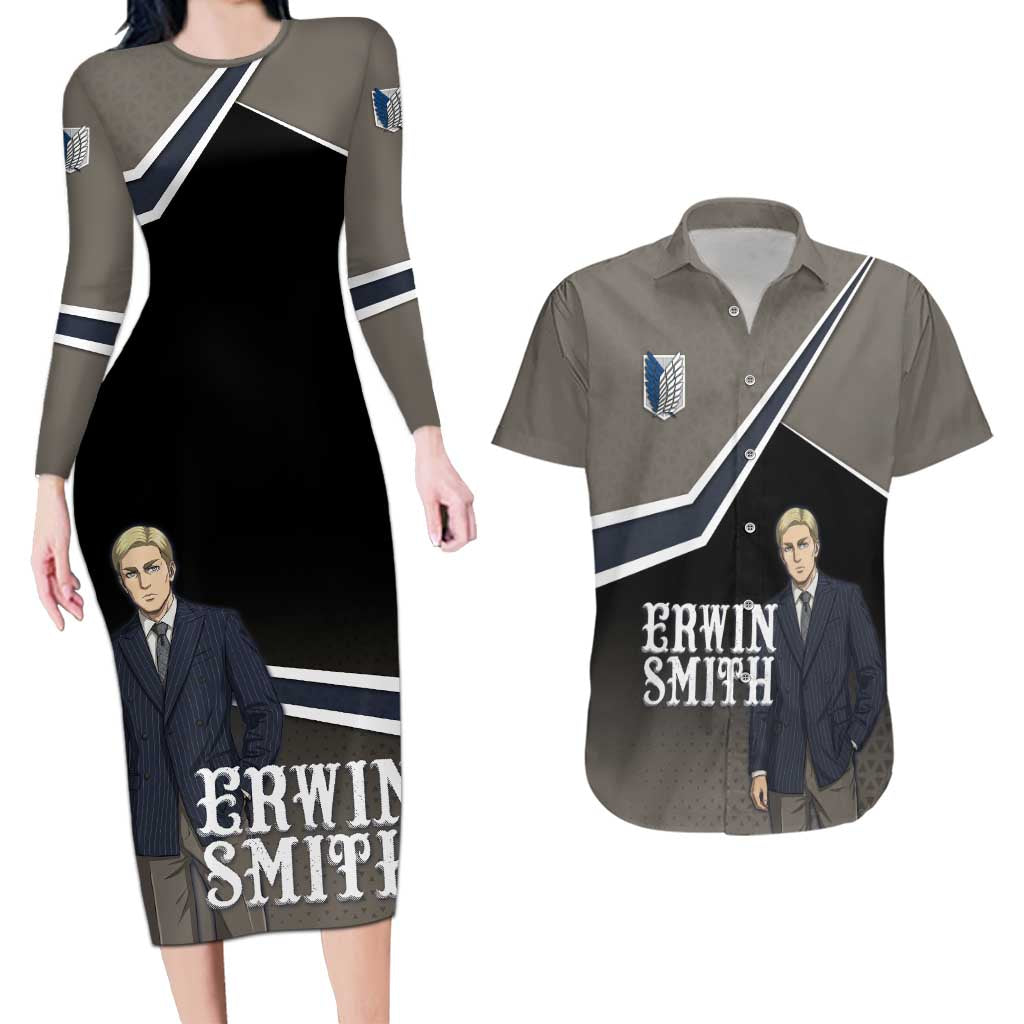 Erwin Smith Attack on Titan Couples Matching Long Sleeve Bodycon Dress and Hawaiian Shirt Anime Executive Suit Aesthetic