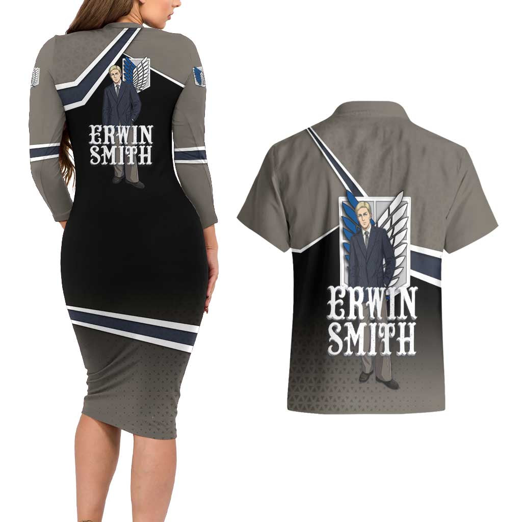 Erwin Smith Attack on Titan Couples Matching Long Sleeve Bodycon Dress and Hawaiian Shirt Anime Executive Suit Aesthetic