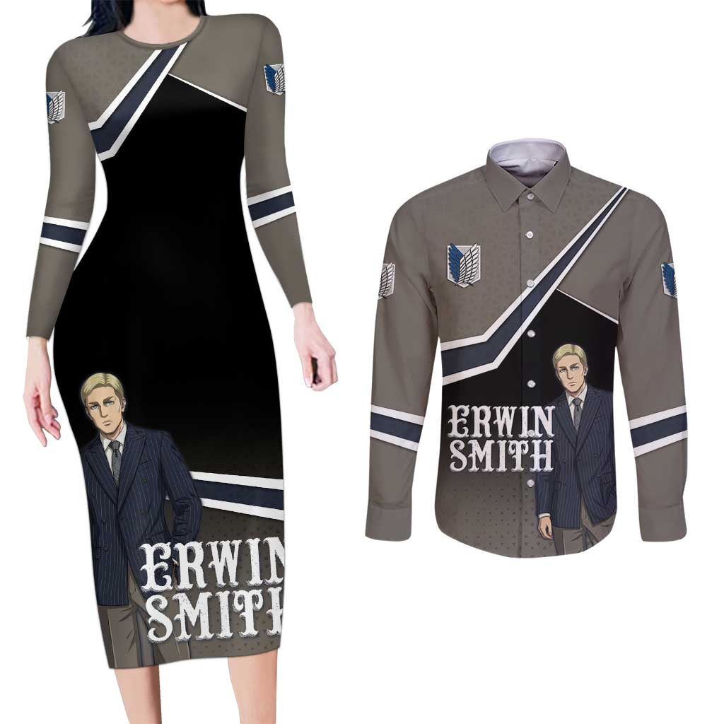 Erwin Smith Attack on Titan Couples Matching Long Sleeve Bodycon Dress and Long Sleeve Button Shirt Anime Executive Suit Aesthetic