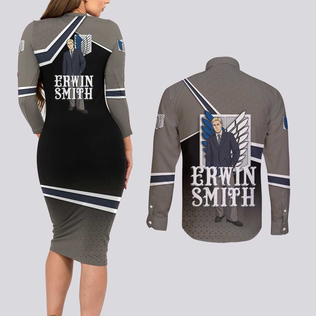 Erwin Smith Attack on Titan Couples Matching Long Sleeve Bodycon Dress and Long Sleeve Button Shirt Anime Executive Suit Aesthetic