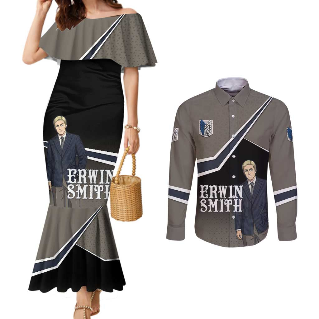 Erwin Smith Attack on Titan Couples Matching Mermaid Dress and Long Sleeve Button Shirt Anime Executive Suit Aesthetic