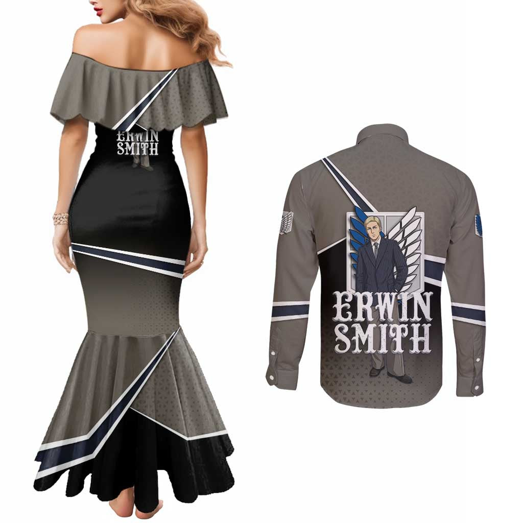 Erwin Smith Attack on Titan Couples Matching Mermaid Dress and Long Sleeve Button Shirt Anime Executive Suit Aesthetic