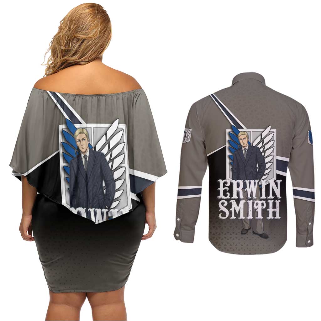 Erwin Smith Attack on Titan Couples Matching Off Shoulder Short Dress and Long Sleeve Button Shirt Anime Executive Suit Aesthetic