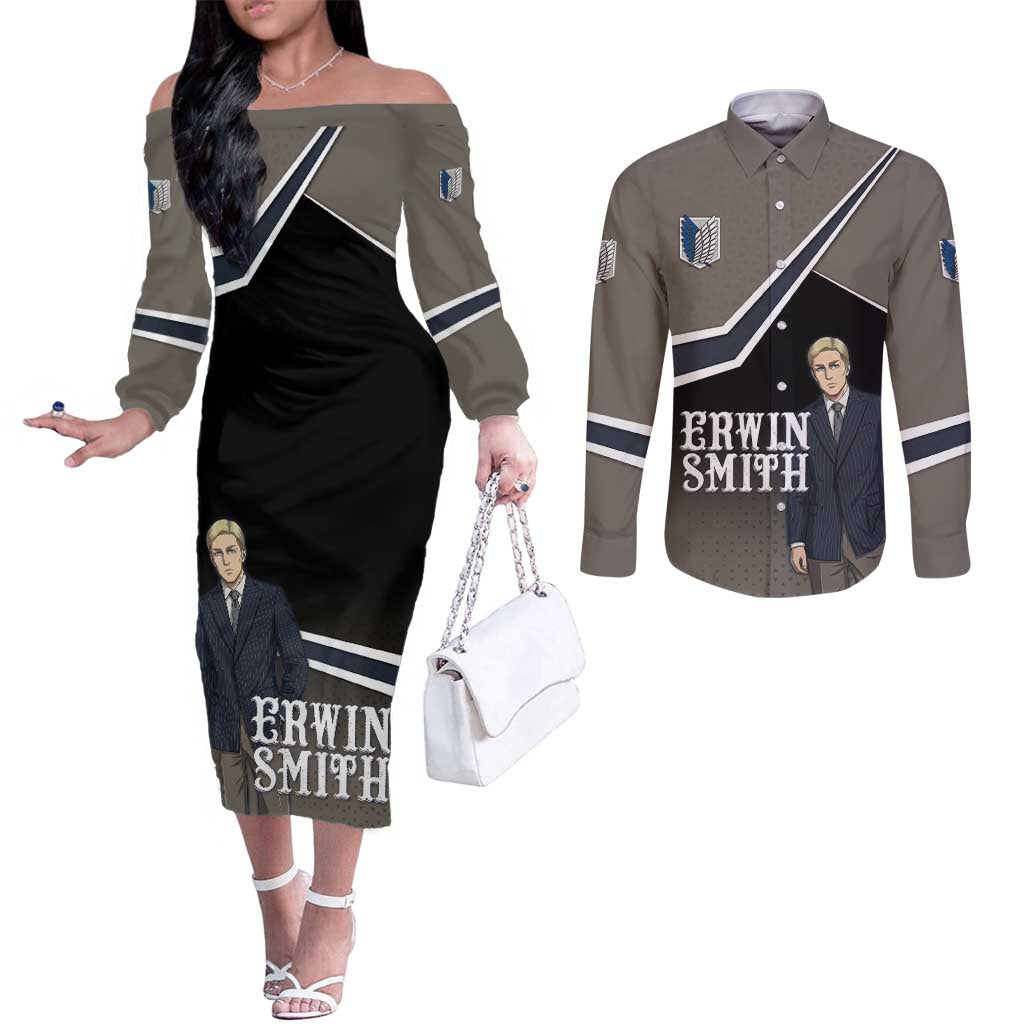 Erwin Smith Attack on Titan Couples Matching Off The Shoulder Long Sleeve Dress and Long Sleeve Button Shirt Anime Executive Suit Aesthetic