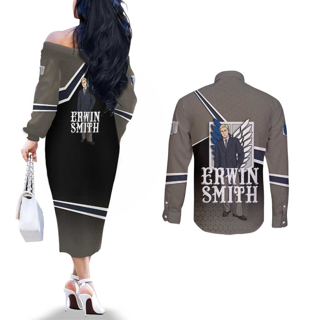 Erwin Smith Attack on Titan Couples Matching Off The Shoulder Long Sleeve Dress and Long Sleeve Button Shirt Anime Executive Suit Aesthetic