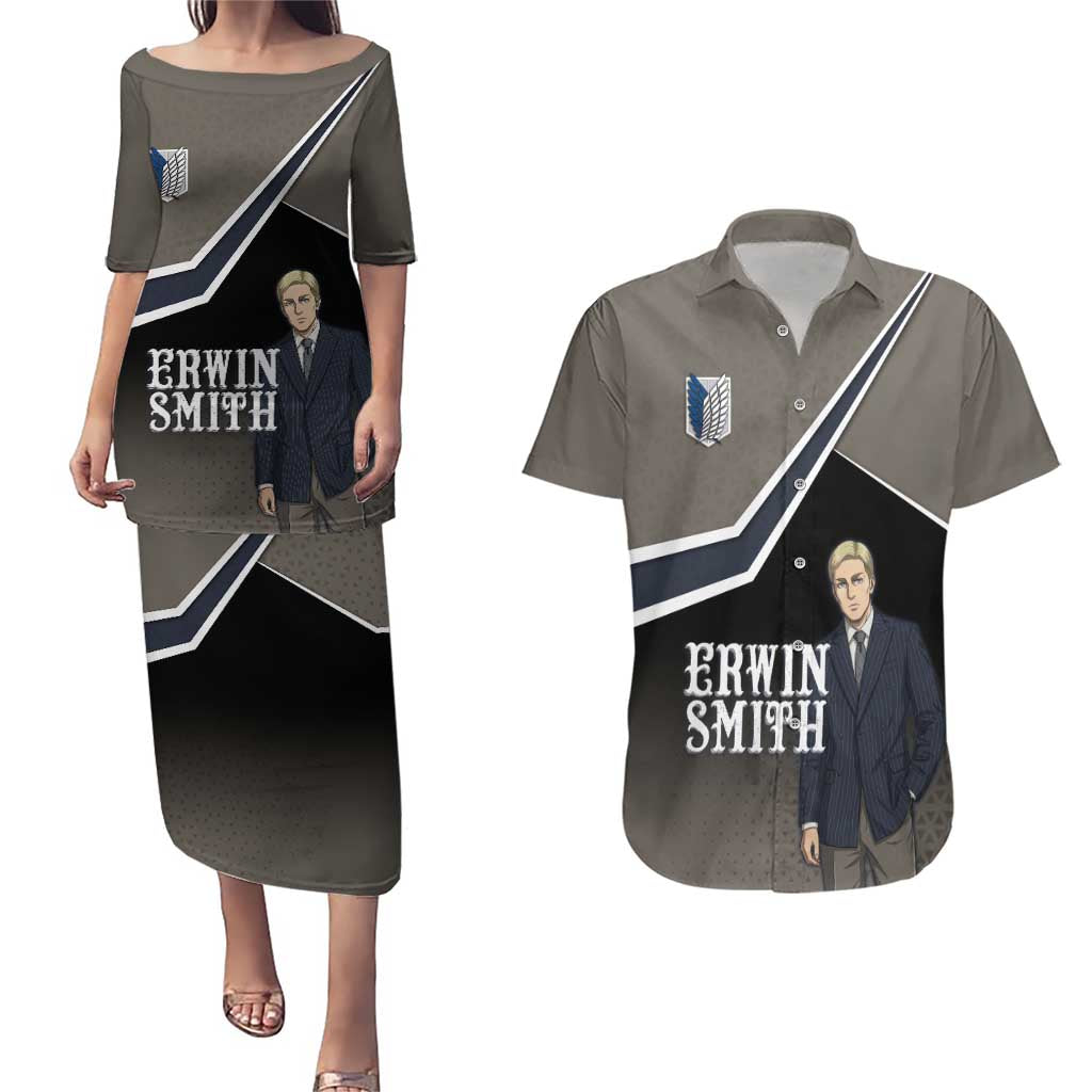 Erwin Smith Attack on Titan Couples Matching Puletasi and Hawaiian Shirt Anime Executive Suit Aesthetic