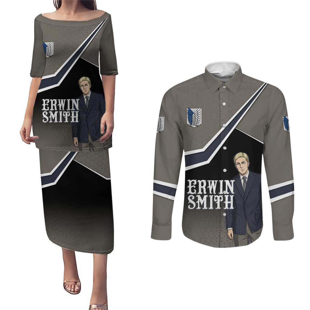 Erwin Smith Attack on Titan Couples Matching Puletasi and Long Sleeve Button Shirt Anime Executive Suit Aesthetic