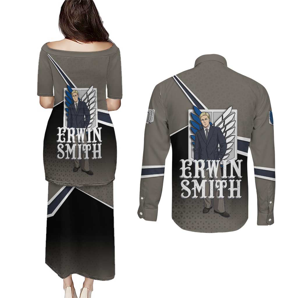 Erwin Smith Attack on Titan Couples Matching Puletasi and Long Sleeve Button Shirt Anime Executive Suit Aesthetic