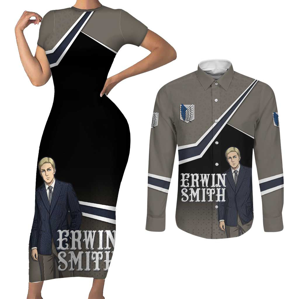 Erwin Smith Attack on Titan Couples Matching Short Sleeve Bodycon Dress and Long Sleeve Button Shirt Anime Executive Suit Aesthetic