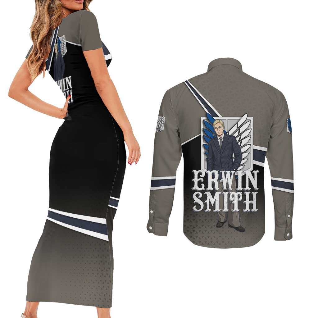 Erwin Smith Attack on Titan Couples Matching Short Sleeve Bodycon Dress and Long Sleeve Button Shirt Anime Executive Suit Aesthetic