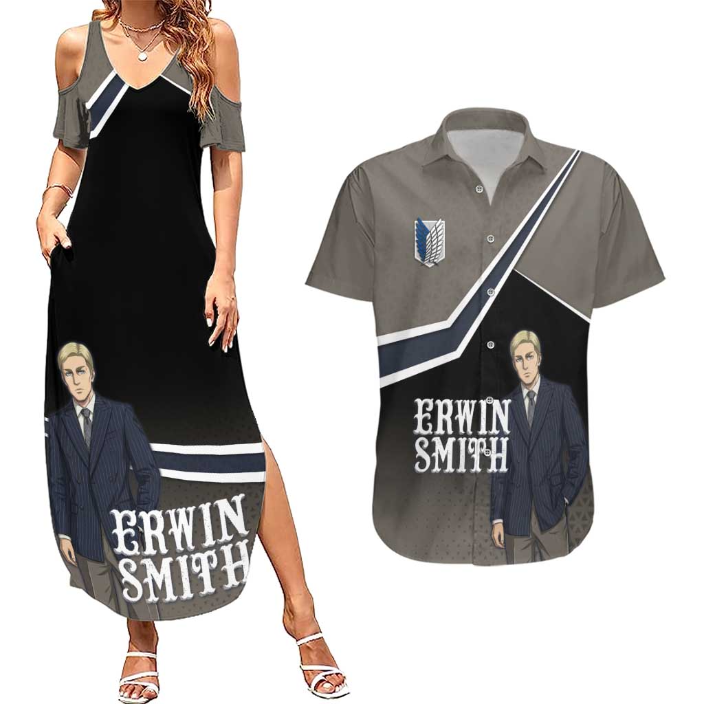 Erwin Smith Attack on Titan Couples Matching Summer Maxi Dress and Hawaiian Shirt Anime Executive Suit Aesthetic