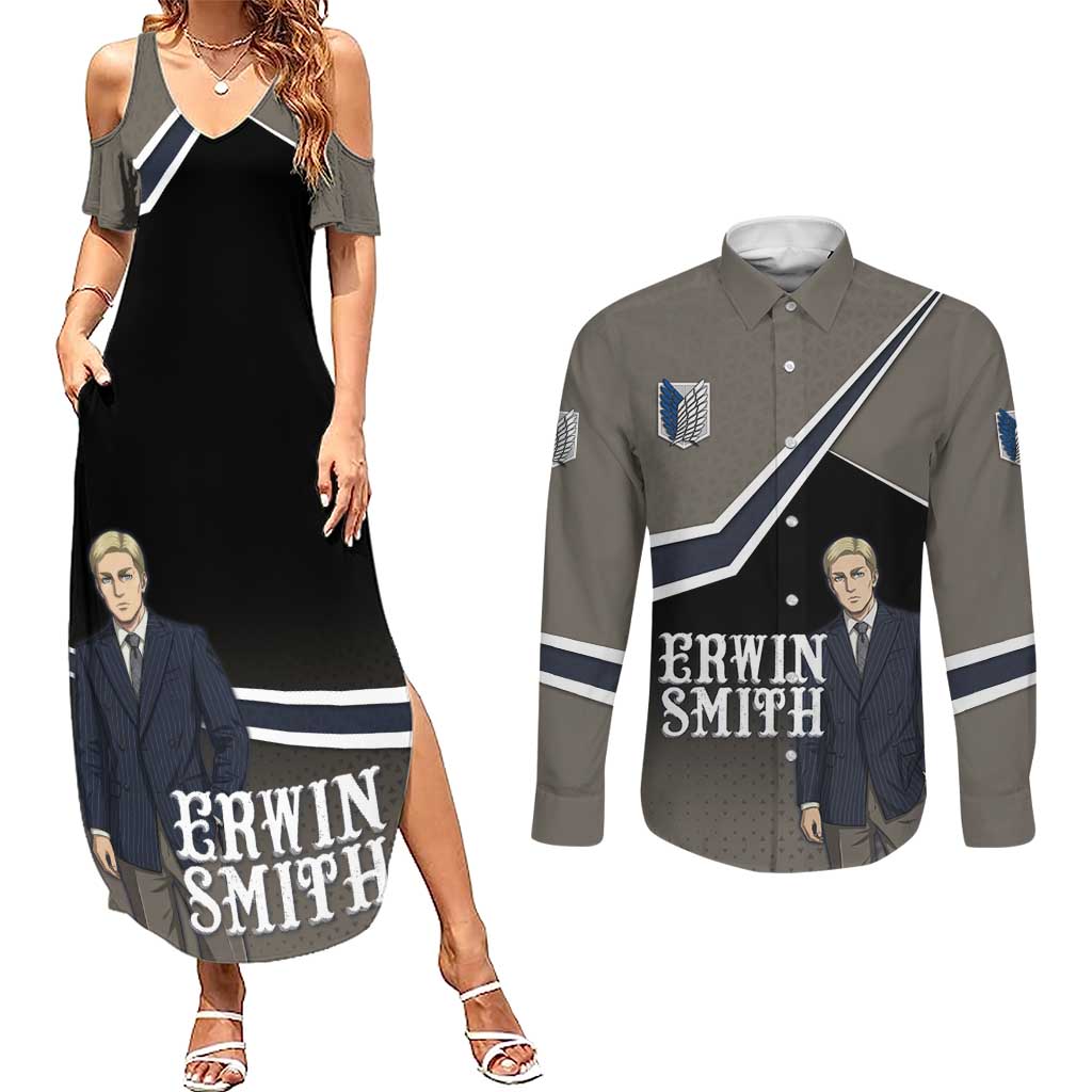 Erwin Smith Attack on Titan Couples Matching Summer Maxi Dress and Long Sleeve Button Shirt Anime Executive Suit Aesthetic