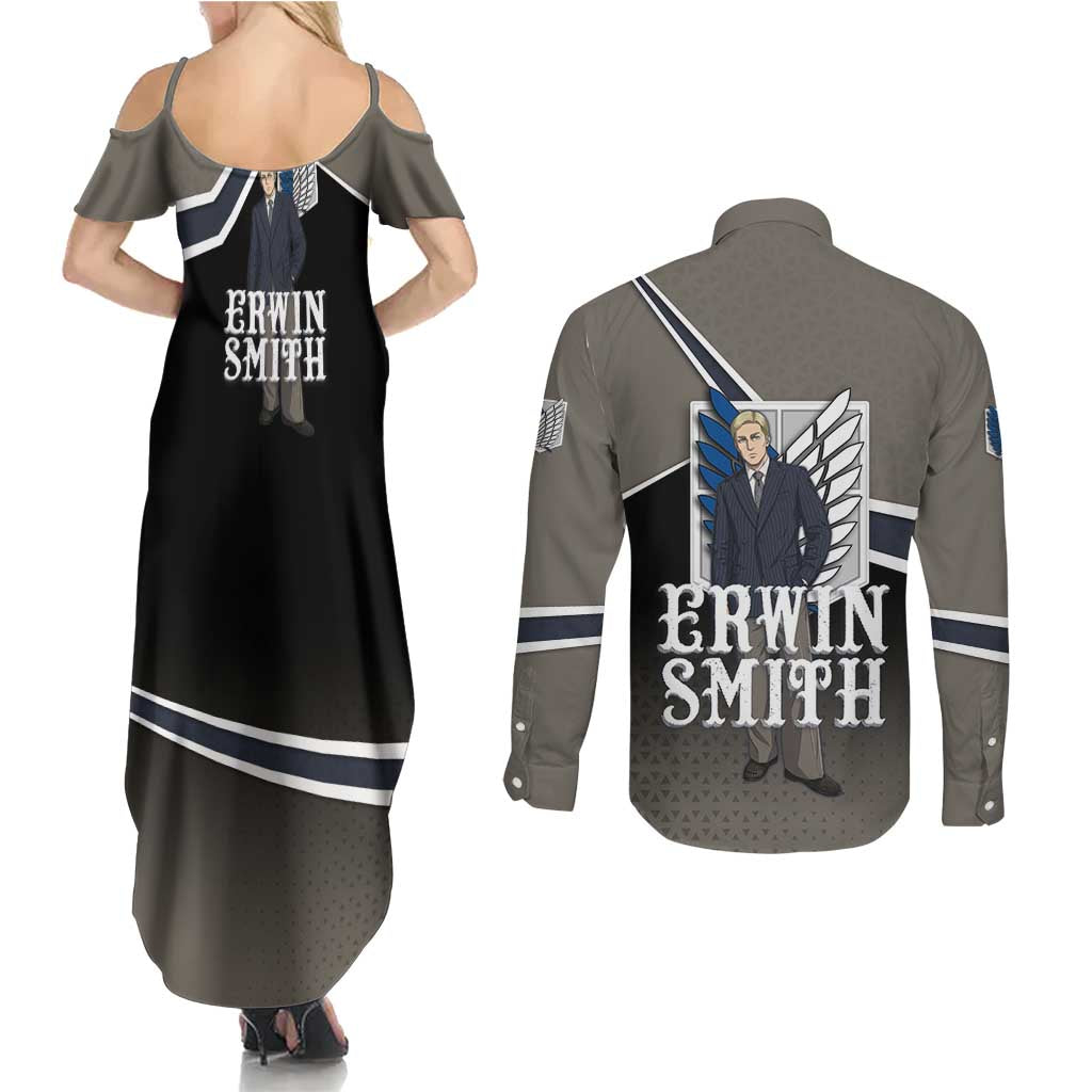 Erwin Smith Attack on Titan Couples Matching Summer Maxi Dress and Long Sleeve Button Shirt Anime Executive Suit Aesthetic