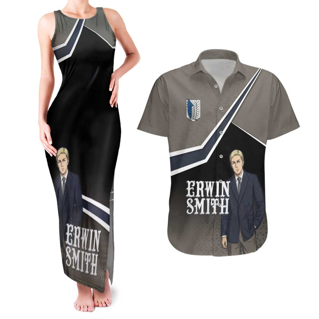 Erwin Smith Attack on Titan Couples Matching Tank Maxi Dress and Hawaiian Shirt Anime Executive Suit Aesthetic