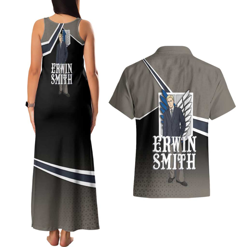 Erwin Smith Attack on Titan Couples Matching Tank Maxi Dress and Hawaiian Shirt Anime Executive Suit Aesthetic