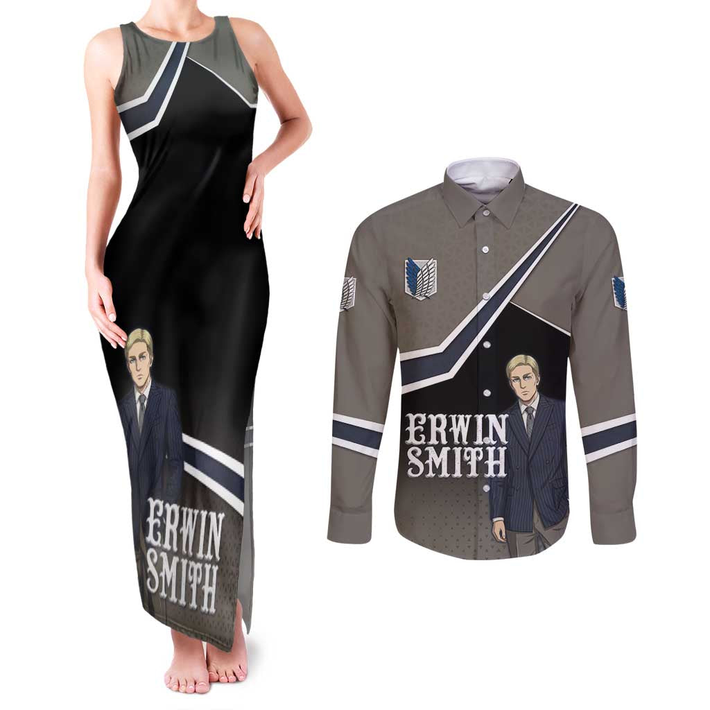Erwin Smith Attack on Titan Couples Matching Tank Maxi Dress and Long Sleeve Button Shirt Anime Executive Suit Aesthetic