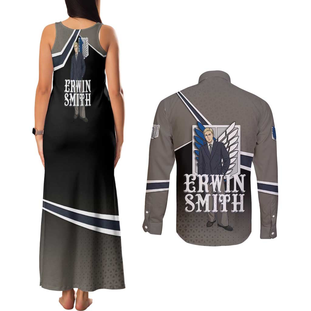 Erwin Smith Attack on Titan Couples Matching Tank Maxi Dress and Long Sleeve Button Shirt Anime Executive Suit Aesthetic