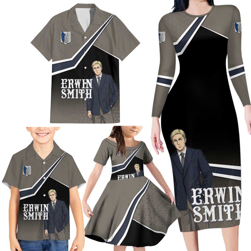 Erwin Smith Attack on Titan Family Matching Long Sleeve Bodycon Dress and Hawaiian Shirt Anime Executive Suit Aesthetic