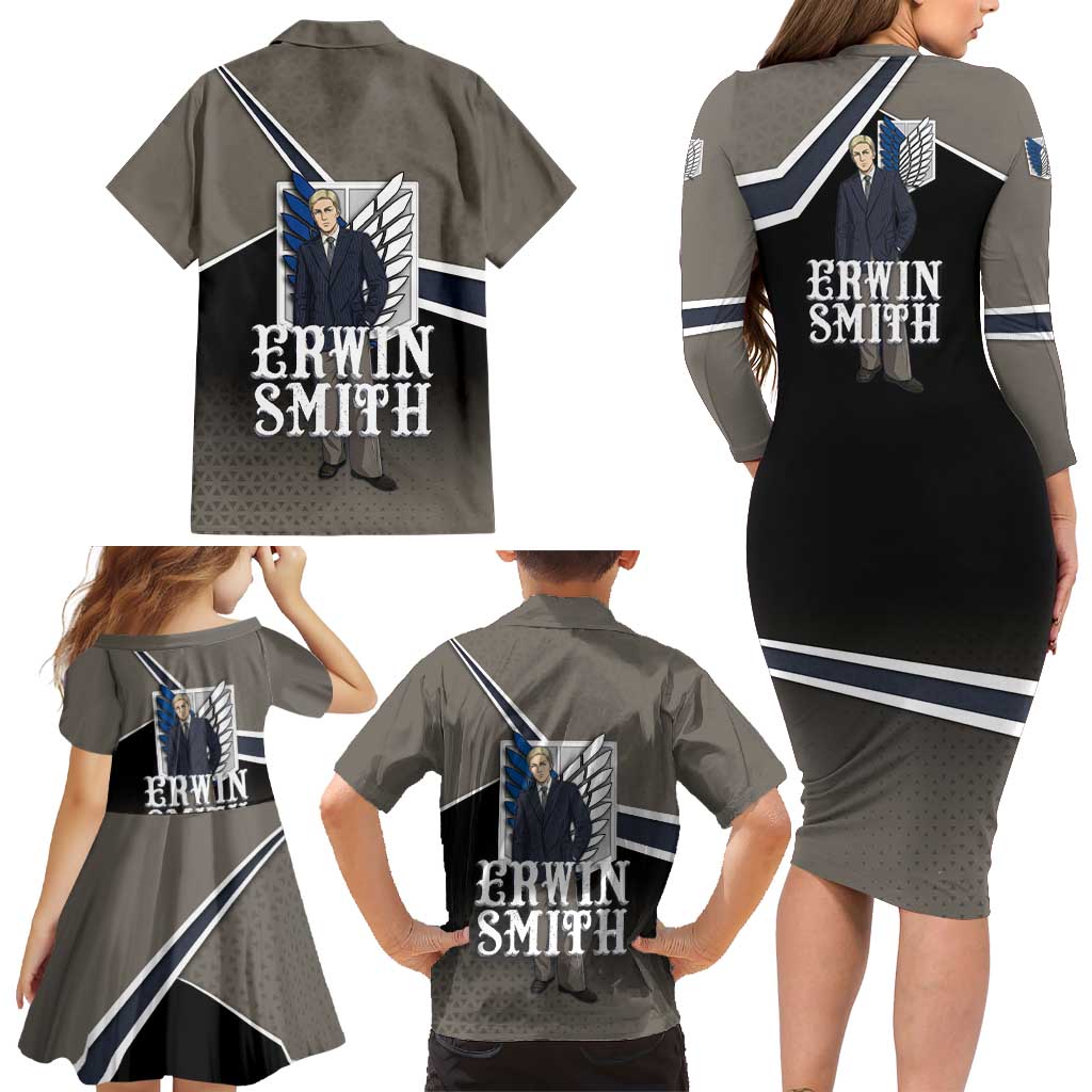 Erwin Smith Attack on Titan Family Matching Long Sleeve Bodycon Dress and Hawaiian Shirt Anime Executive Suit Aesthetic