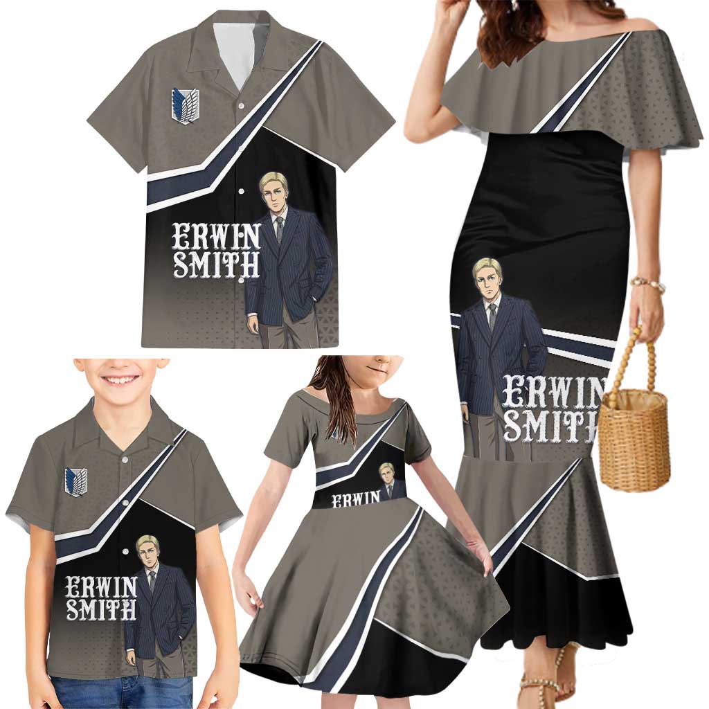 Erwin Smith Attack on Titan Family Matching Mermaid Dress and Hawaiian Shirt Anime Executive Suit Aesthetic