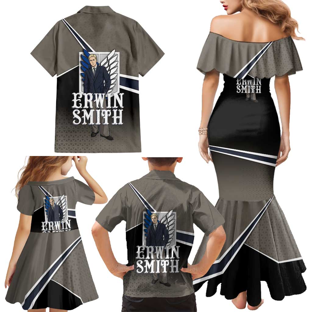 Erwin Smith Attack on Titan Family Matching Mermaid Dress and Hawaiian Shirt Anime Executive Suit Aesthetic