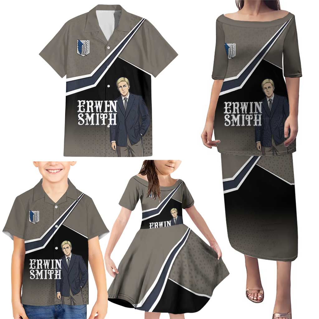 Erwin Smith Attack on Titan Family Matching Puletasi and Hawaiian Shirt Anime Executive Suit Aesthetic