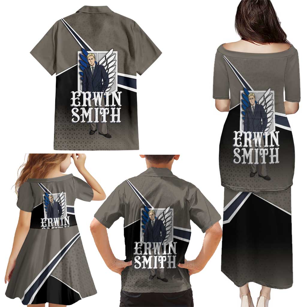 Erwin Smith Attack on Titan Family Matching Puletasi and Hawaiian Shirt Anime Executive Suit Aesthetic