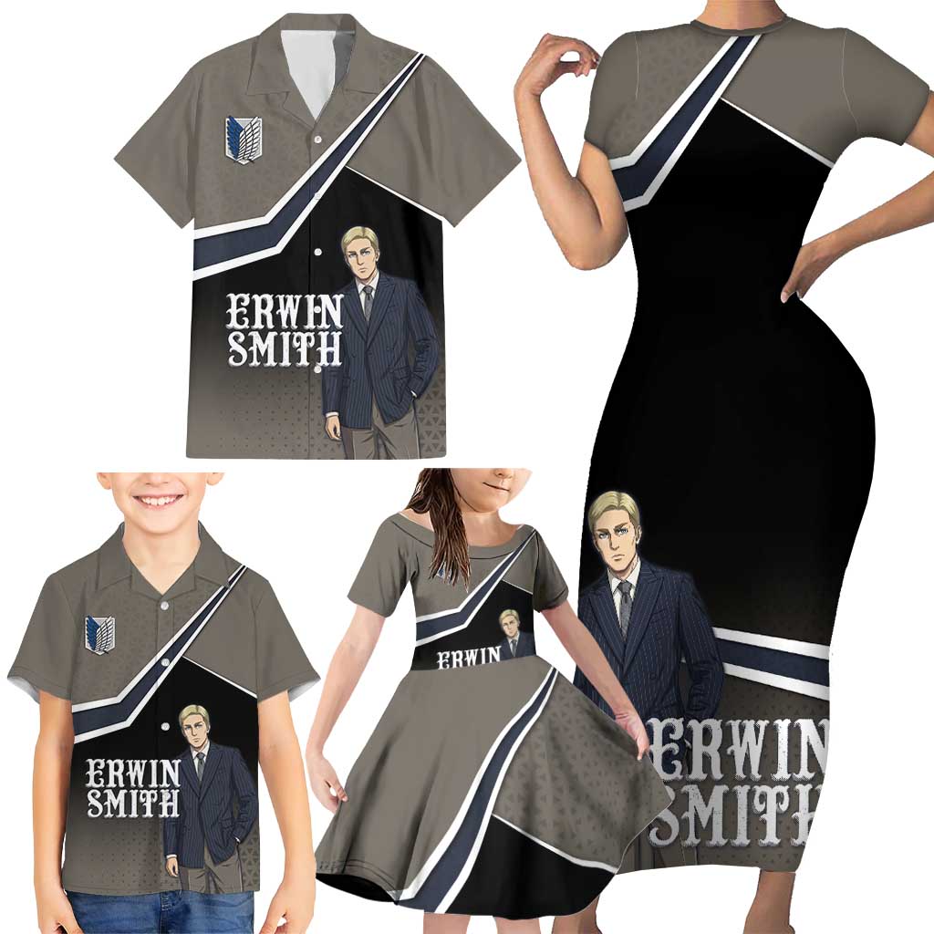 Erwin Smith Attack on Titan Family Matching Short Sleeve Bodycon Dress and Hawaiian Shirt Anime Executive Suit Aesthetic