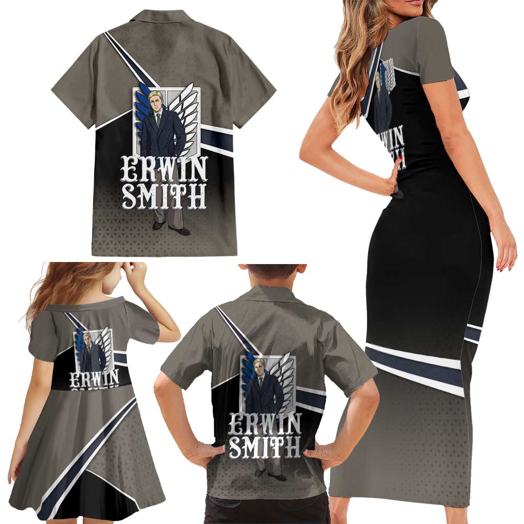 Erwin Smith Attack on Titan Family Matching Short Sleeve Bodycon Dress and Hawaiian Shirt Anime Executive Suit Aesthetic