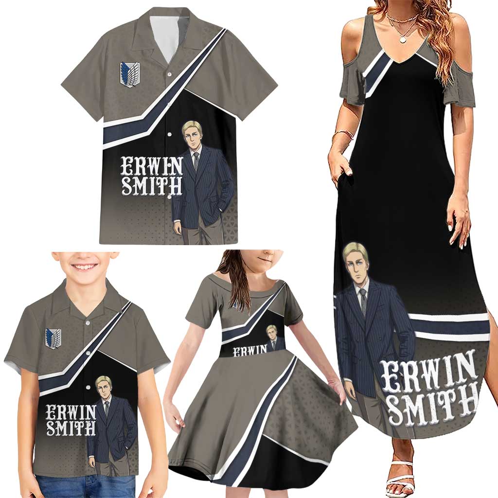 Erwin Smith Attack on Titan Family Matching Summer Maxi Dress and Hawaiian Shirt Anime Executive Suit Aesthetic