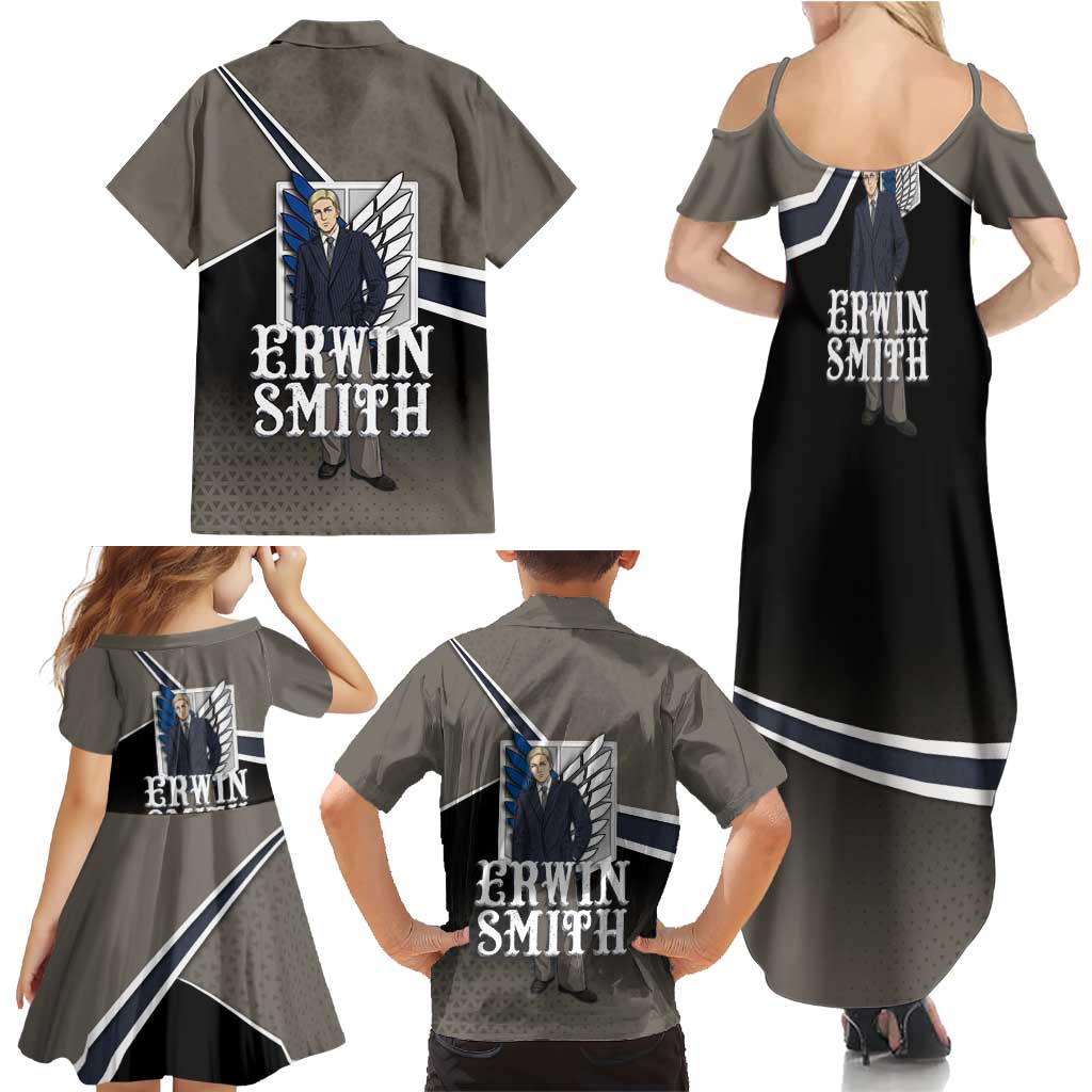 Erwin Smith Attack on Titan Family Matching Summer Maxi Dress and Hawaiian Shirt Anime Executive Suit Aesthetic