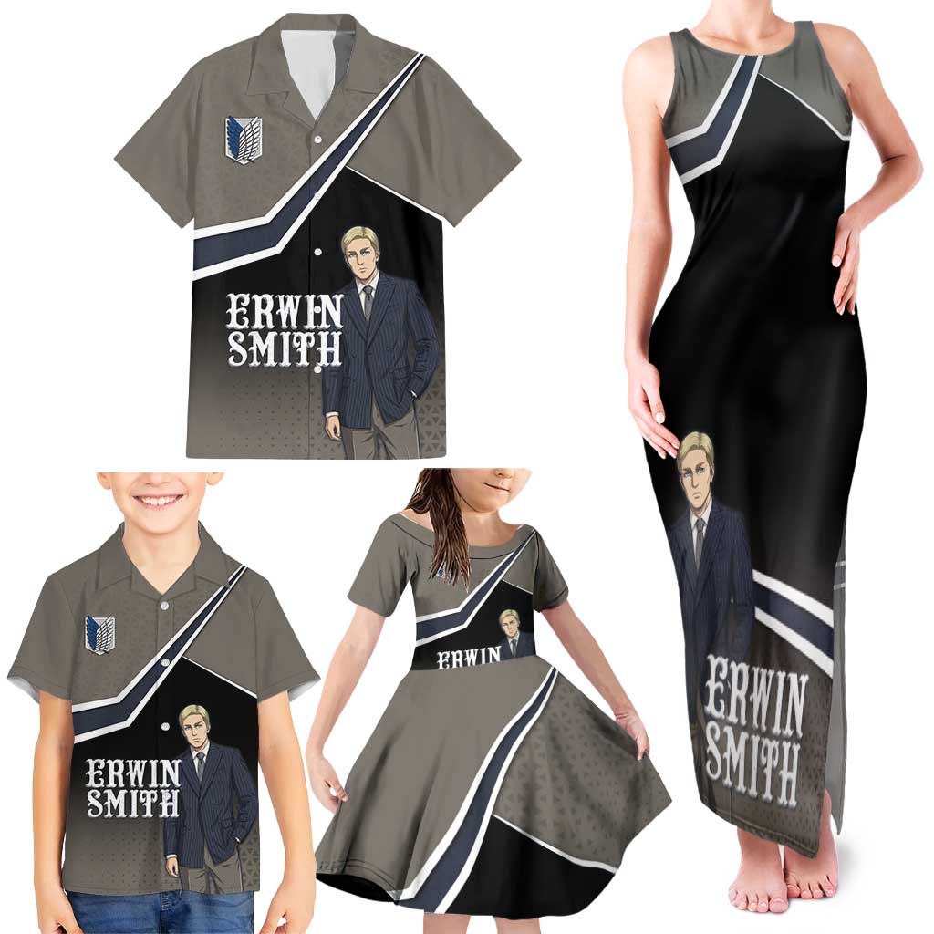 Erwin Smith Attack on Titan Family Matching Tank Maxi Dress and Hawaiian Shirt Anime Executive Suit Aesthetic
