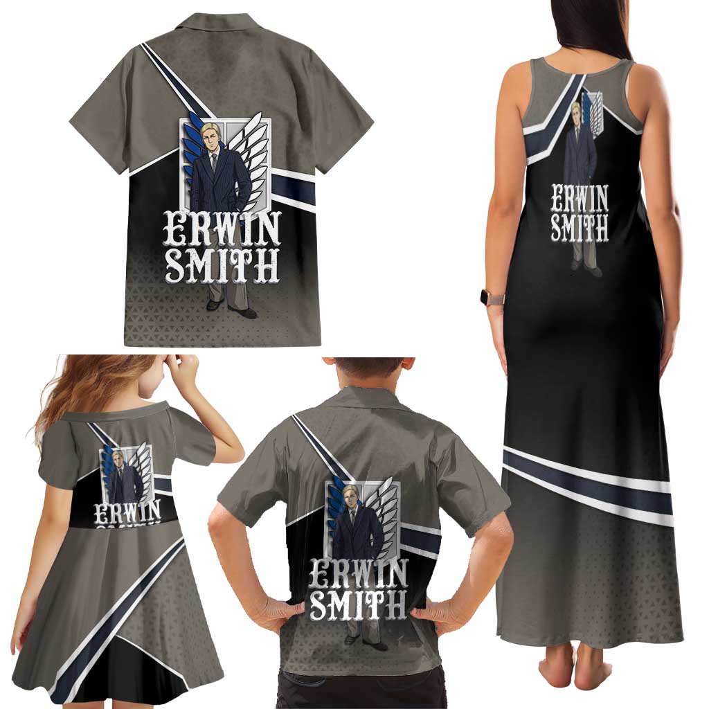 Erwin Smith Attack on Titan Family Matching Tank Maxi Dress and Hawaiian Shirt Anime Executive Suit Aesthetic