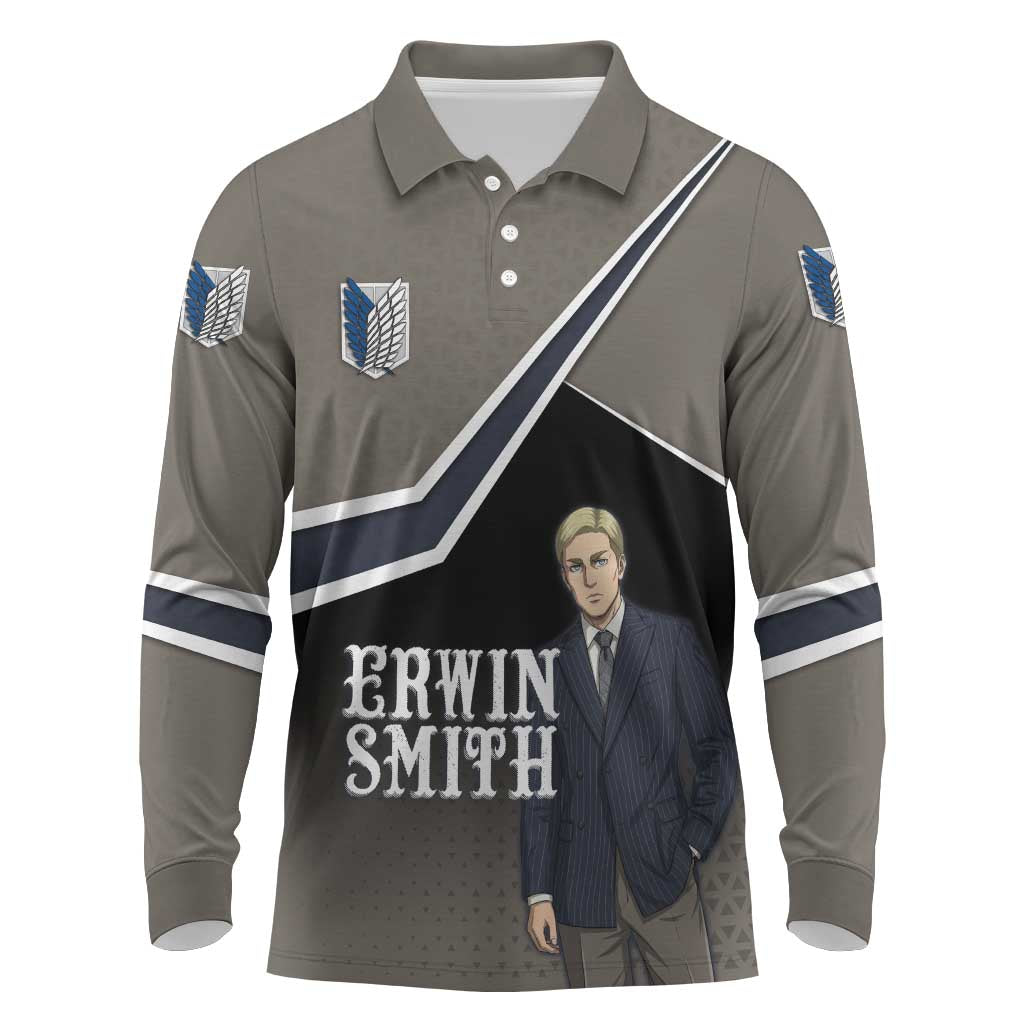 Erwin Smith Attack on Titan Long Sleeve Polo Shirt Anime Executive Suit Aesthetic