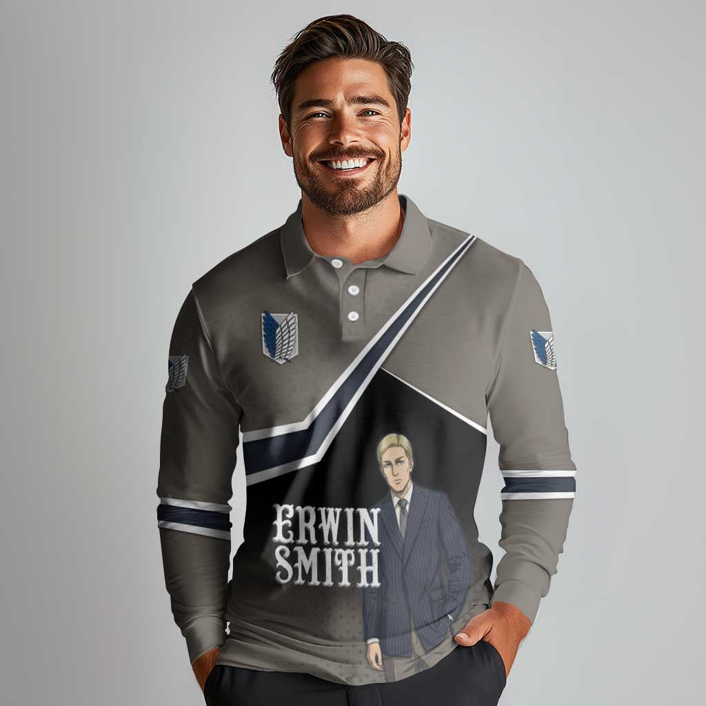 Erwin Smith Attack on Titan Long Sleeve Polo Shirt Anime Executive Suit Aesthetic