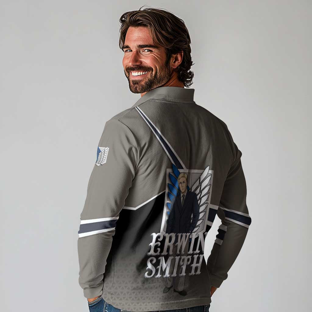 Erwin Smith Attack on Titan Long Sleeve Polo Shirt Anime Executive Suit Aesthetic