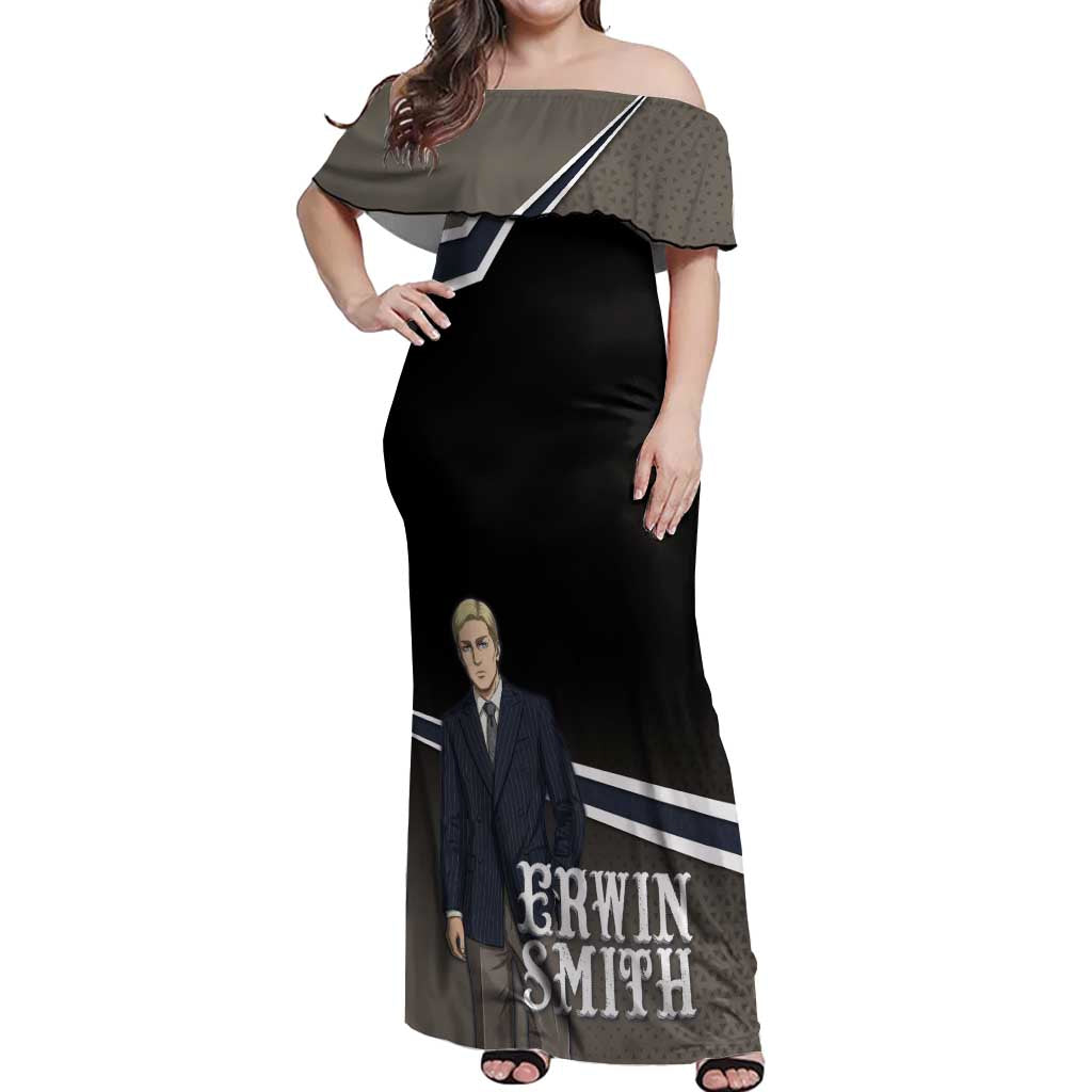 Erwin Smith Attack on Titan Off Shoulder Maxi Dress Anime Executive Suit Aesthetic