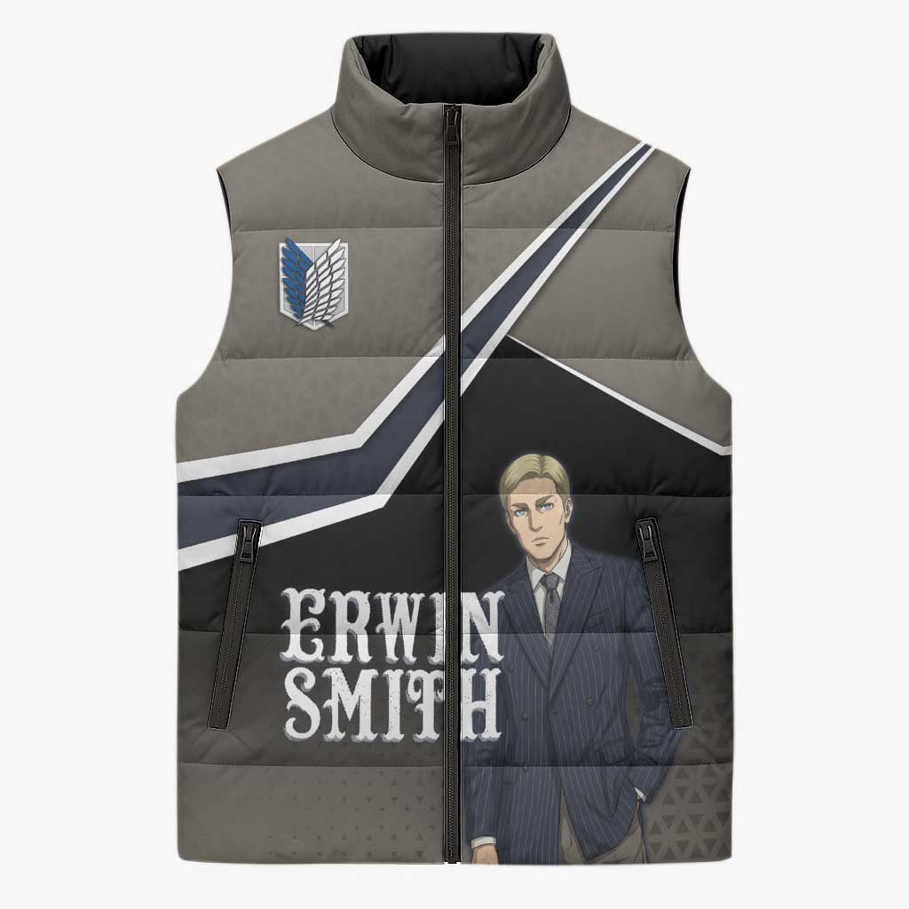 Erwin Smith Attack on Titan Sleeveless Puffer Jacket Anime Executive Suit Aesthetic