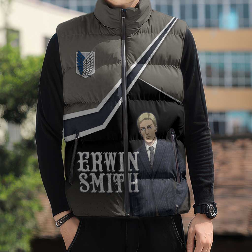 Erwin Smith Attack on Titan Sleeveless Puffer Jacket Anime Executive Suit Aesthetic