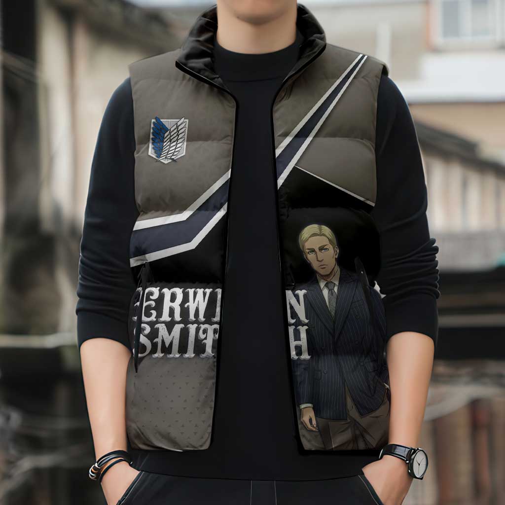 Erwin Smith Attack on Titan Sleeveless Puffer Jacket Anime Executive Suit Aesthetic