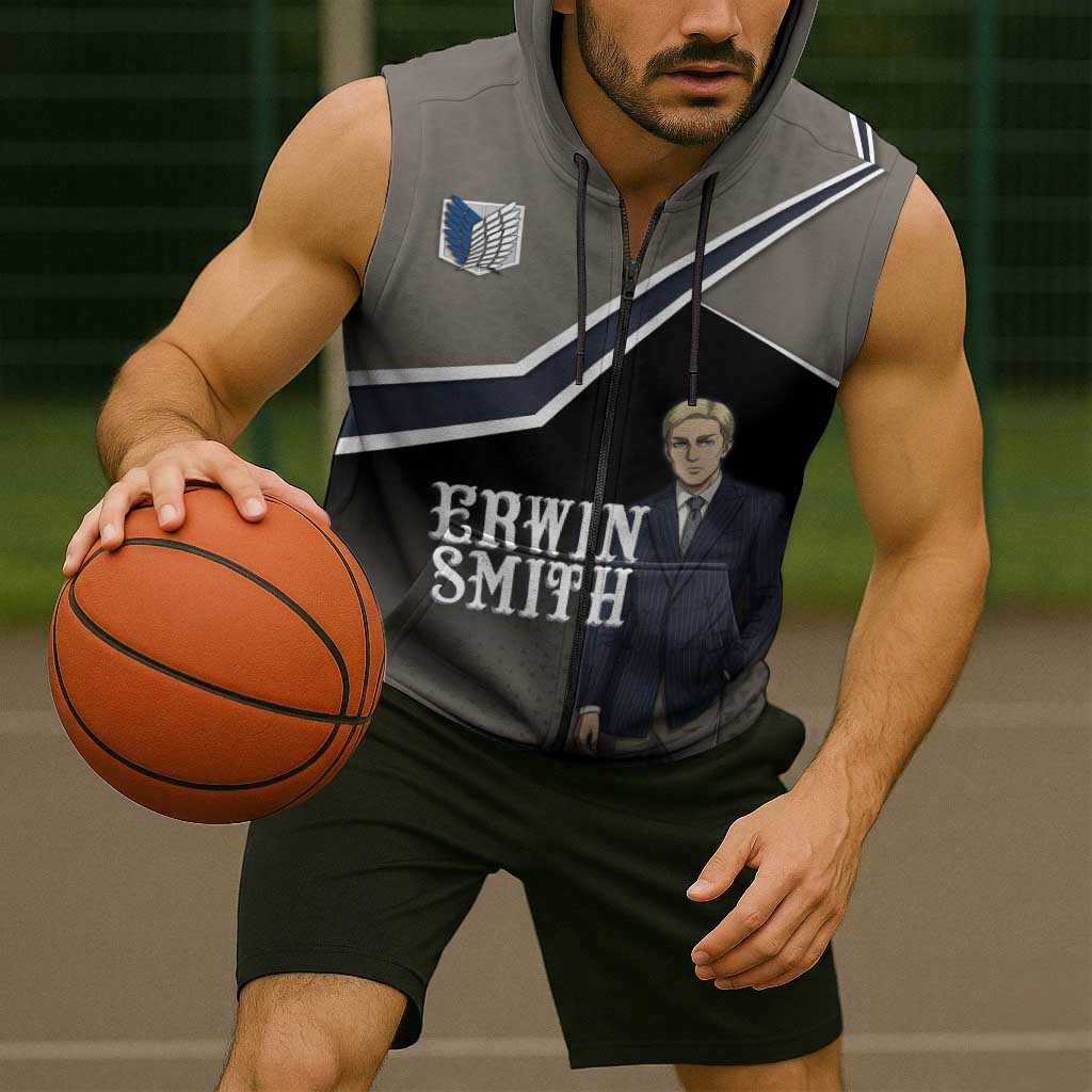 Erwin Smith Attack on Titan Sleeveless Zip Hoodie Anime Executive Suit Aesthetic