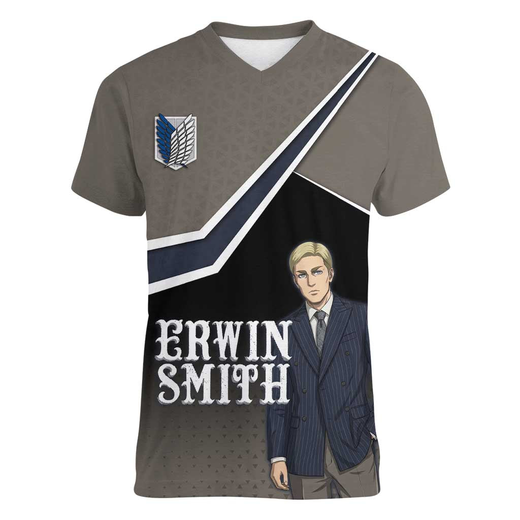 Erwin Smith Attack on Titan Women V-Neck T-Shirt Anime Executive Suit Aesthetic