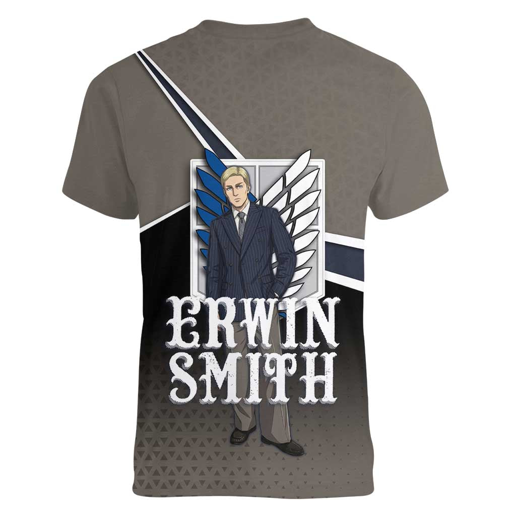 Erwin Smith Attack on Titan Women V-Neck T-Shirt Anime Executive Suit Aesthetic