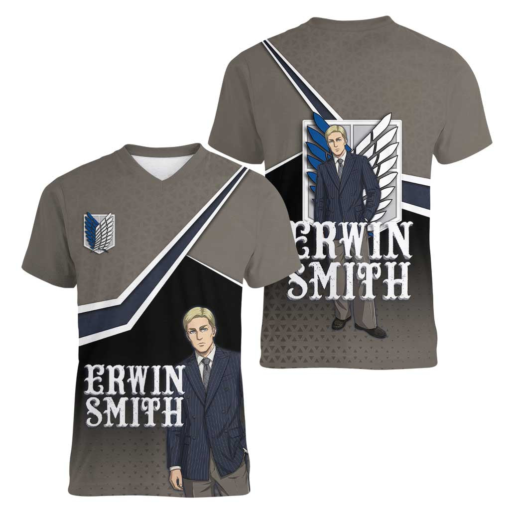 Erwin Smith Attack on Titan Women V-Neck T-Shirt Anime Executive Suit Aesthetic