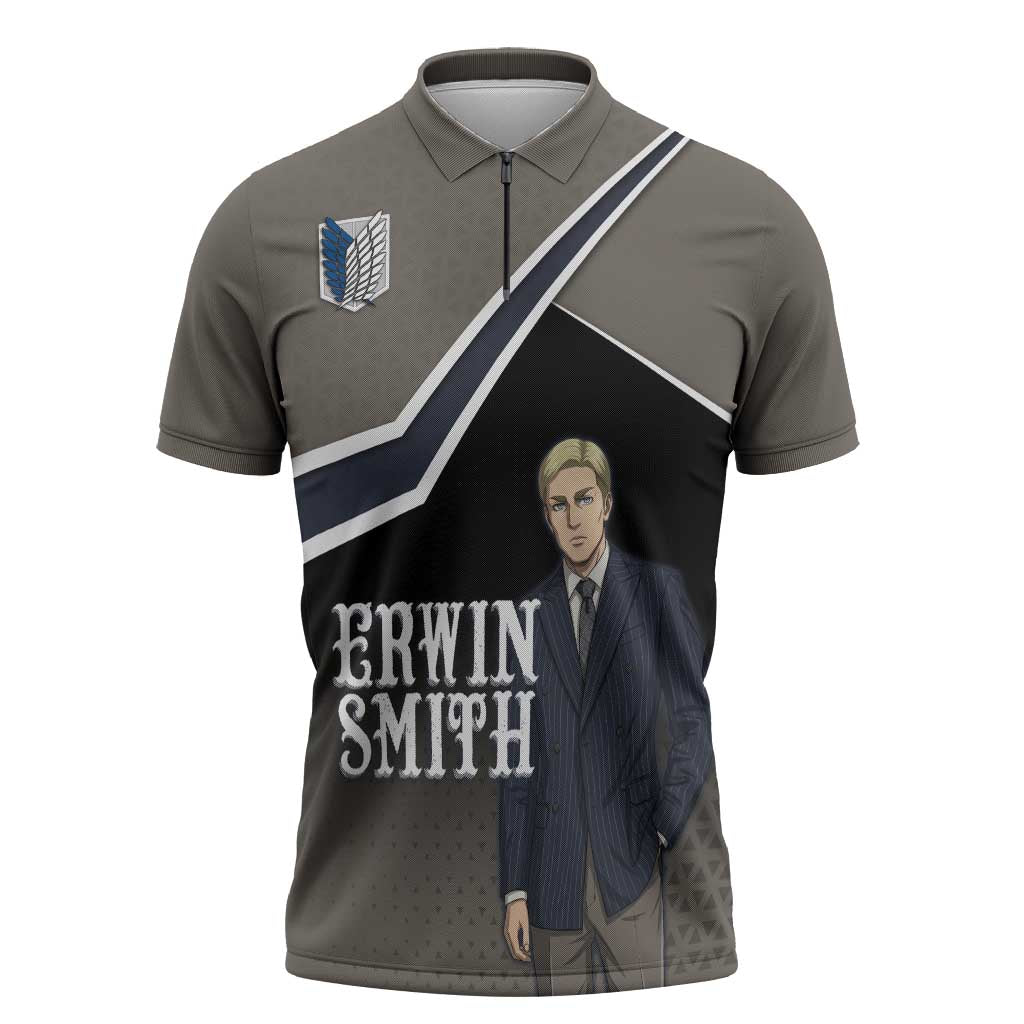 Erwin Smith Attack on Titan Zipper Polo Shirt Anime Executive Suit Aesthetic