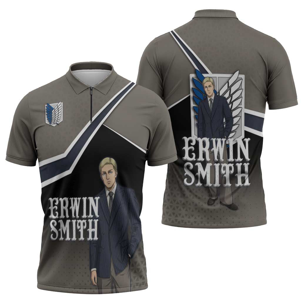 Erwin Smith Attack on Titan Zipper Polo Shirt Anime Executive Suit Aesthetic