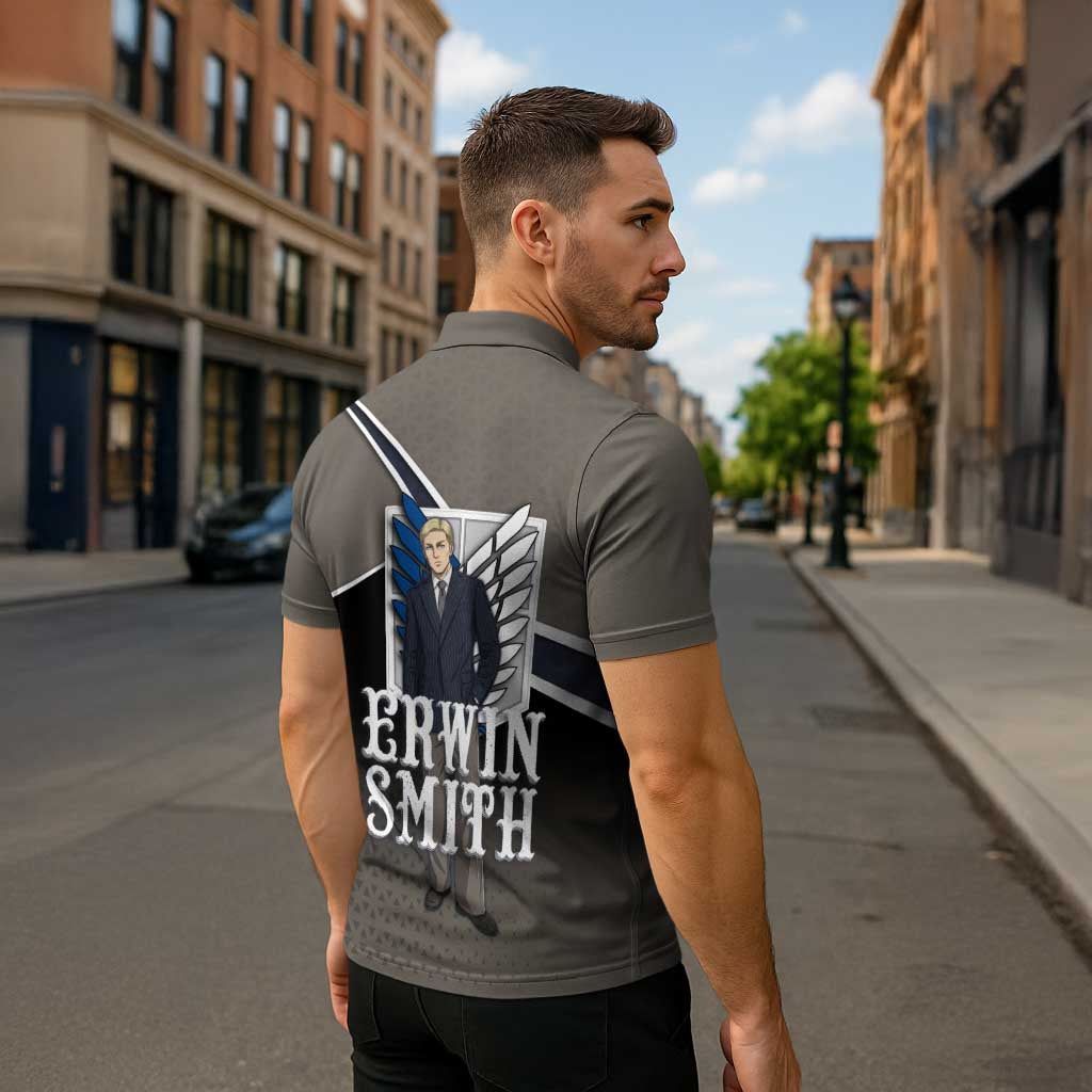 Erwin Smith Attack on Titan Zipper Polo Shirt Anime Executive Suit Aesthetic