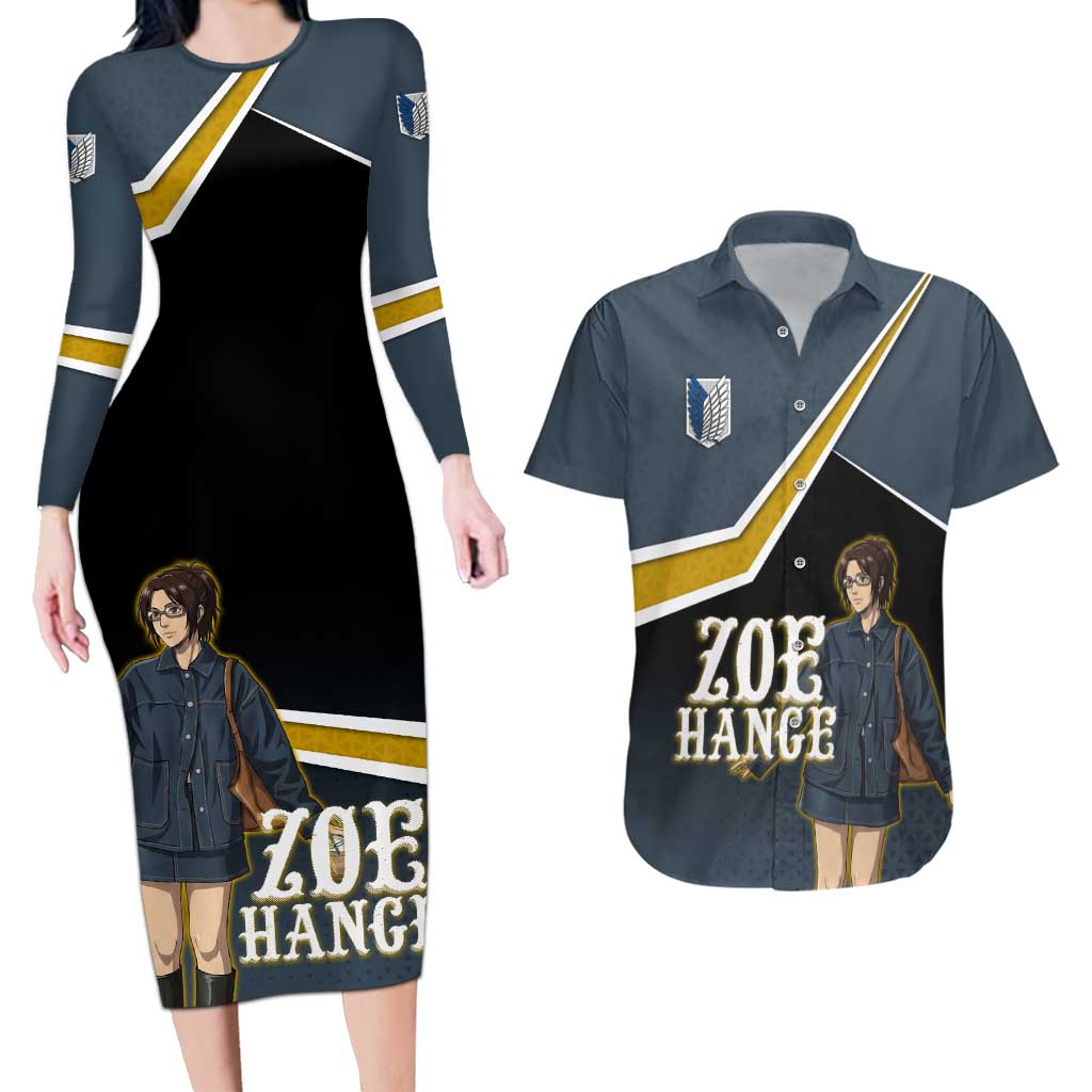 Zoe Hange Attack on Titan Couples Matching Long Sleeve Bodycon Dress and Hawaiian Shirt Anime Urban Chic Illustration